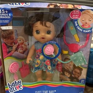Baby alive Sweet Tears Baby Doll with Pink Stethoscope (Blue Floral Outfit)